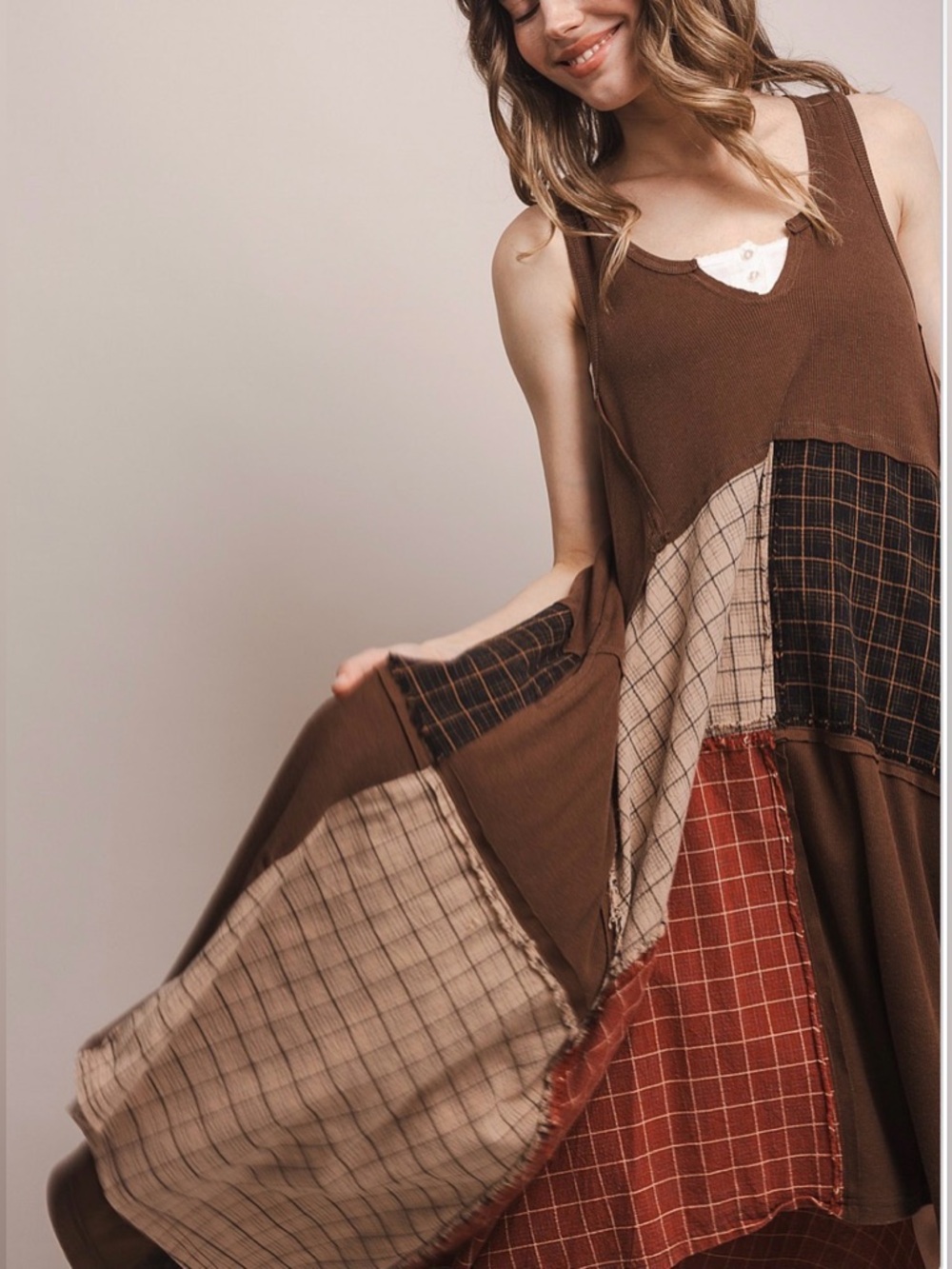Blue Velvet PATCHWORK RACER BACK TANK DRESS - Picture 4 of 4